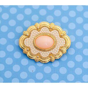 Vintage Victorian Pink and Gold Tone Stone Brooch by Avon - M6